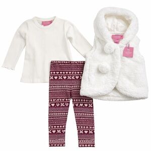 Isaac Mizrahi Baby Girl 24M 3-Piece Outfit Faux Fur Vest Leggings NWT